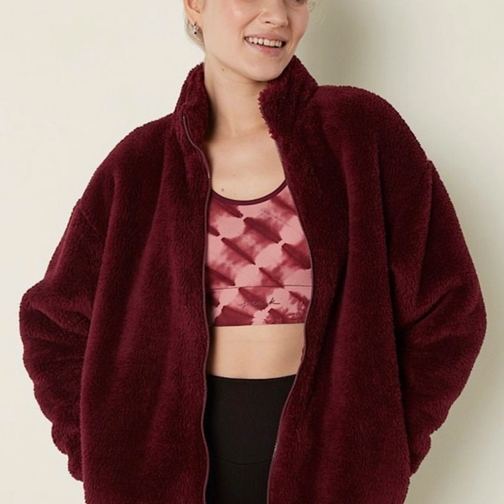 PINK VICTORIA SECRET TEDDY FULL ZIP‎ JACKET